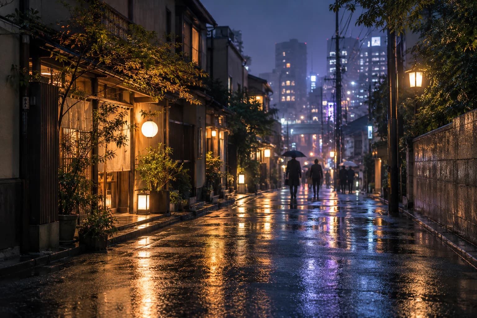 Rainy Tokyo street at night